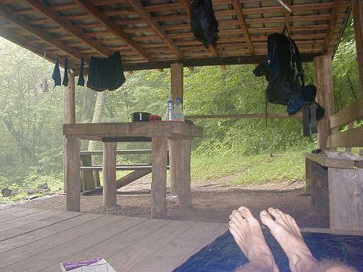 27 - Watching the rain from inside Siler Bald Shelter