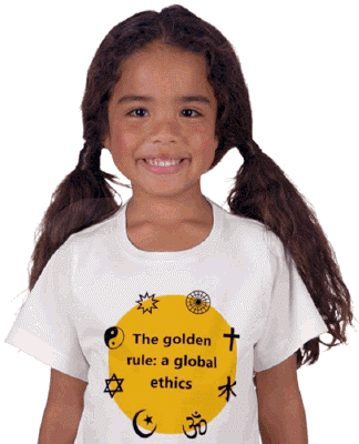 Golden-rule shirts, mugs, buttons, etc.